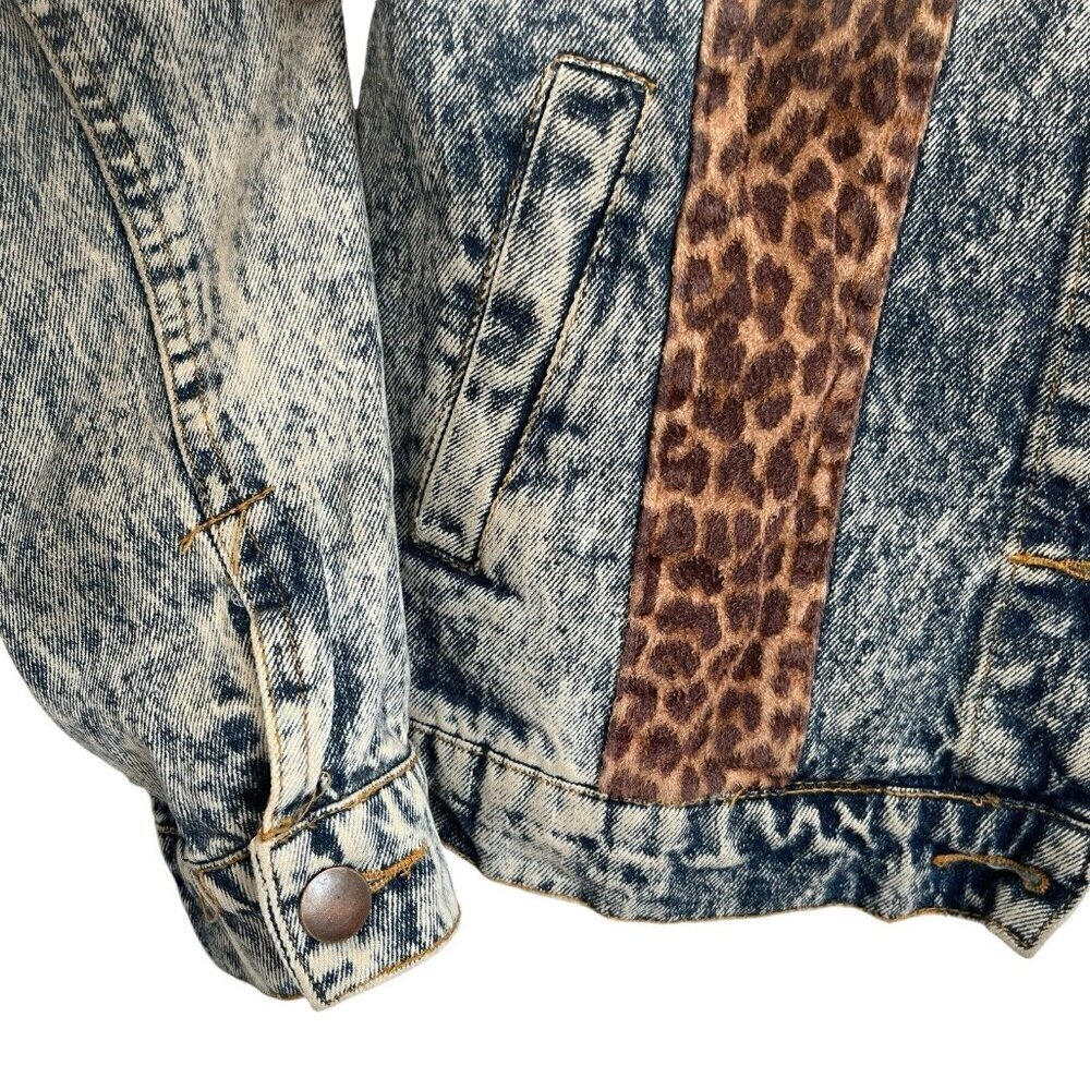 36 Point 5 Leopard Patchwork Trucker Jacket S Aci… - image 5